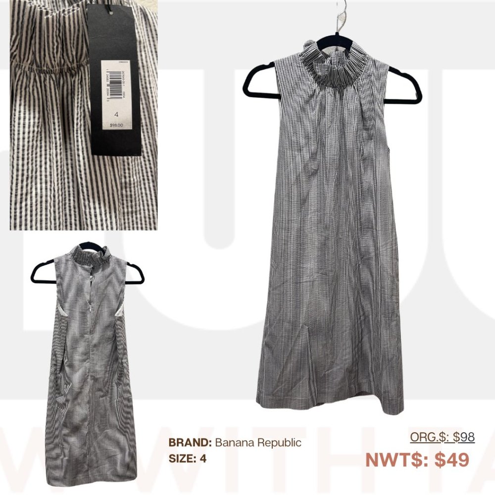 Banana Republic, Ruffle Collar Sleeveless Dress, 4, NWT